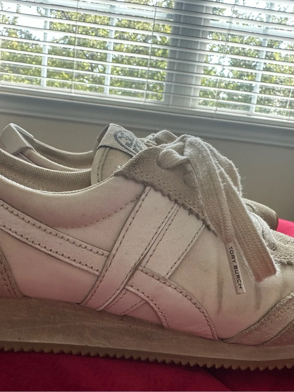 Tory Burch Neutral Suede & Leather Lace-Up Sneakers
